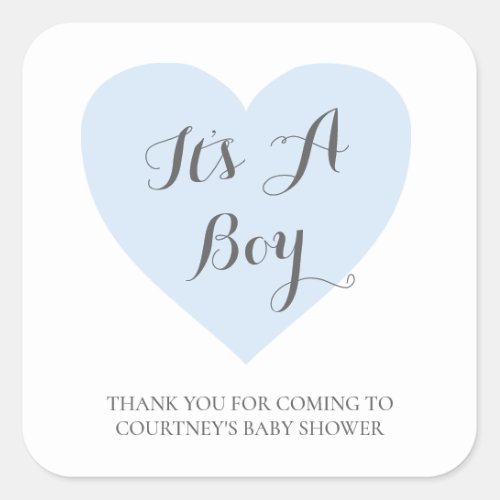 Thank You Cute Blue Heart Its A Boy Baby Shower Square Sticker