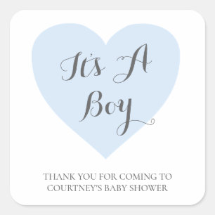 Thank You Cute Blue Heart Its A Boy Baby Shower Square Sticker
