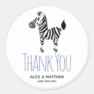 Thank You Cute Blue Zebra Baby Shower Favor Classic Round Sticker