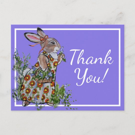 Thank You Cute Bunny Rabbit Blue Feminine Floral Postcard | Zazzle.com