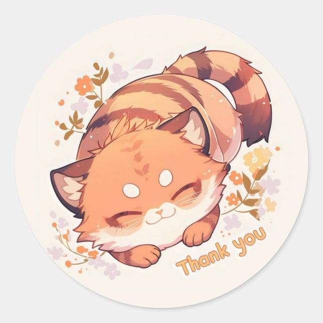 Thank You Cute Cat Anime Classic Round Sticker (Front)