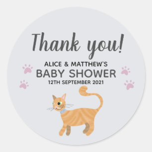 Thank You Cute Cat Cartoon Baby Shower Classic Round Sticker