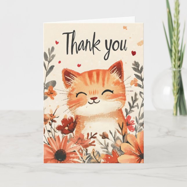 Thank You Cute Cat Holiday Card (Front)