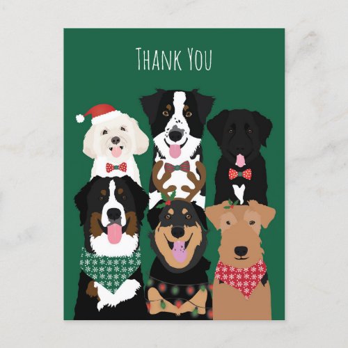 Thank You Cute Christmas Dogs  Postcard