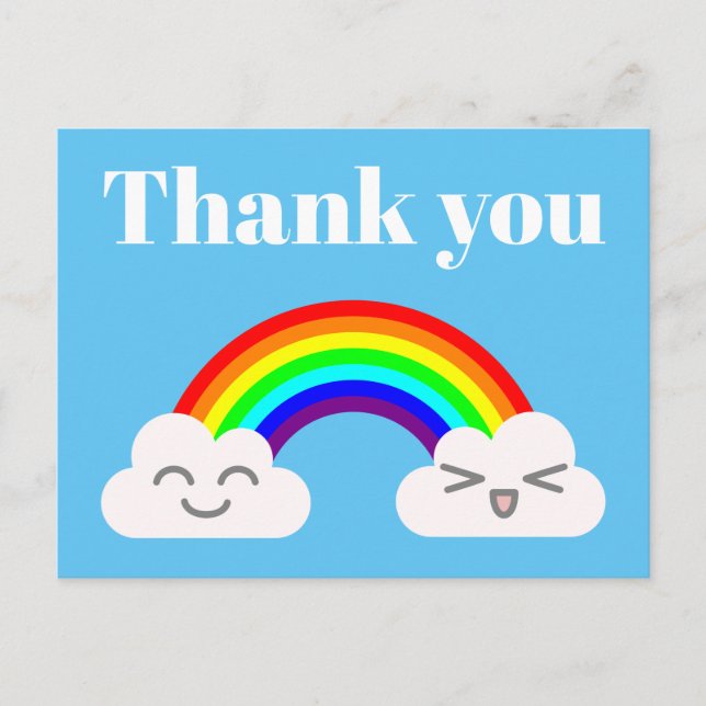 Thank You Cute Clouds and a Rainbow Postcard (Front)