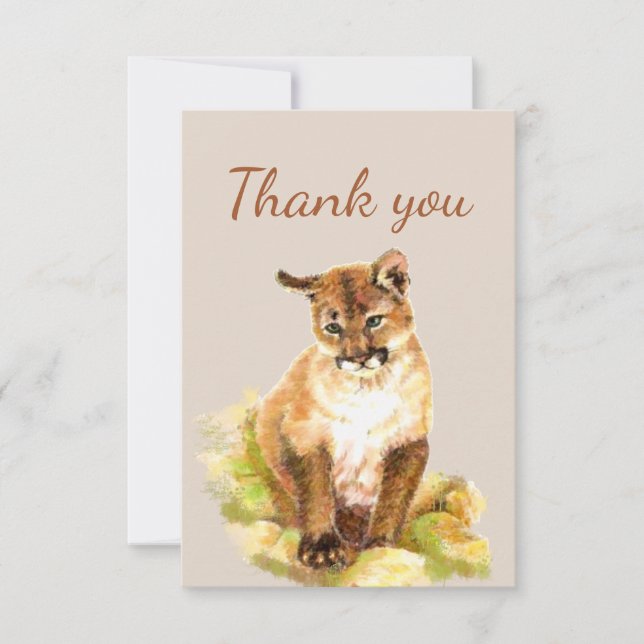 Thank You Cute Cougar Puma Mountain Lion Cub Card (Front)