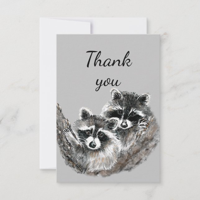 Thank You Cute Cuddling Raccoon Hugs Love Animal Card (Front)
