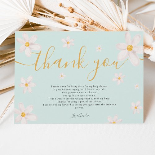 Thank you cute daisy watercolor gold baby shower