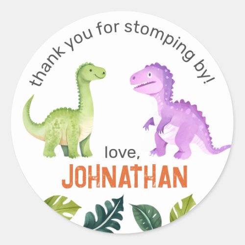 Thank You Cute Dinosaur Birthday Party Classic Round Sticker