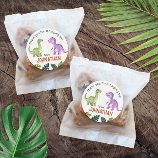 Thank You Cute Dinosaur Birthday Party Classic Round Sticker