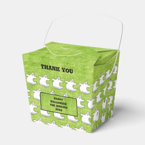 Thank You Cute Diva Ghost Halloween Pattern Green Favor Boxes