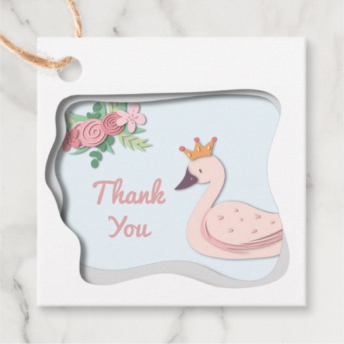 Thank You Cute Elegant Floral Pink Swan with Crown Favor Tags