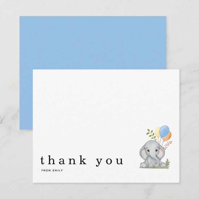 Thank You Cute Elephant Blue Baby Boy Note Card (Front/Back)
