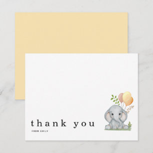 Thank You Cute Elephant Yellow Gender Neutral Note Card