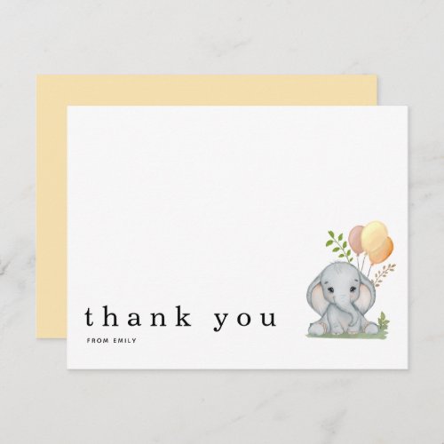 Thank You Cute Elephant Yellow Gender Neutral Note Card