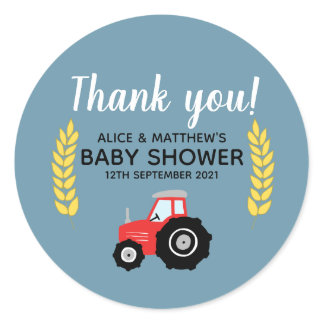 Thank You Cute Farm Animals Tractor Baby Shower Classic Round Sticker