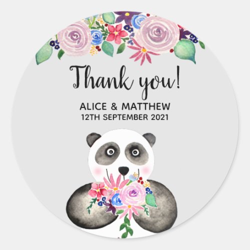Thank You Cute Flowers Panda Baby Shower Favor Classic Round Sticker