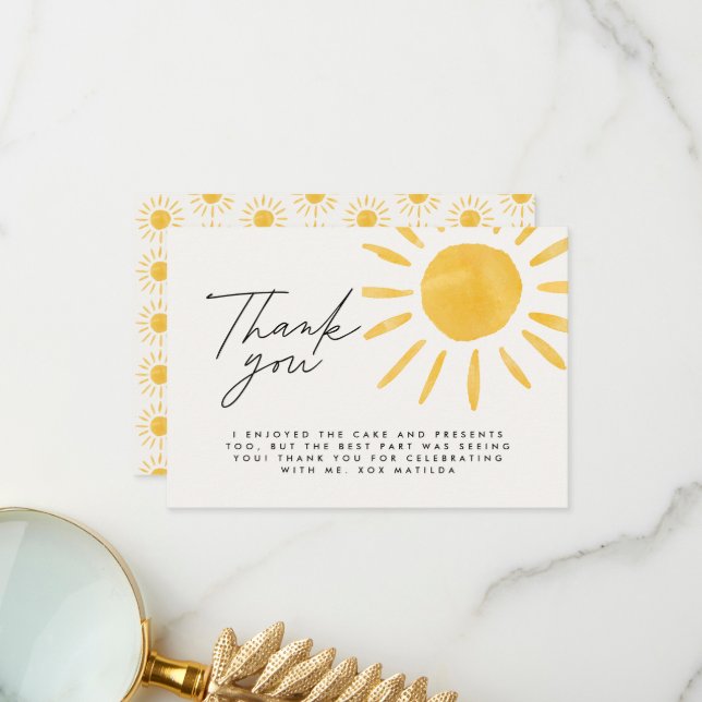 Thank you cute fun watercolor sun birthday (Front/Back In Situ)