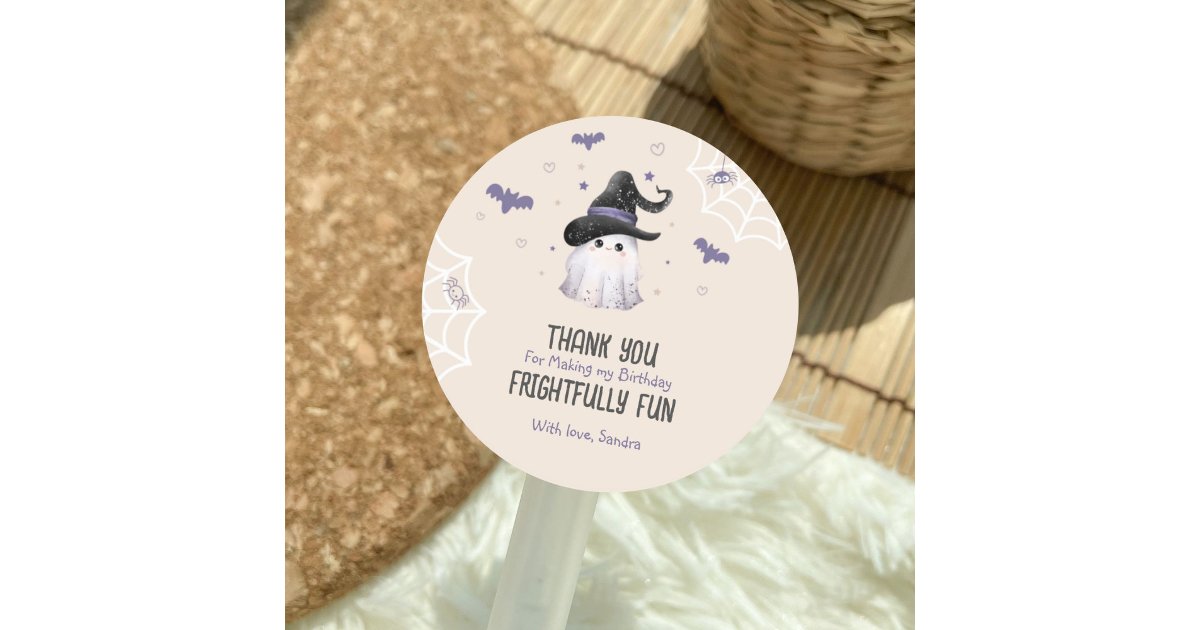 Thank You Cute Ghost Halloween Birthday Classic Round Sticker | Zazzle