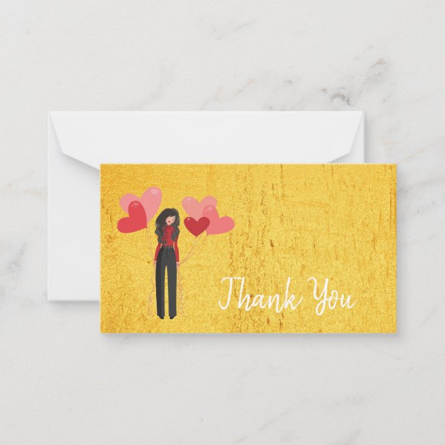 Thank You cute girl with balloons glam Note Card (Front)