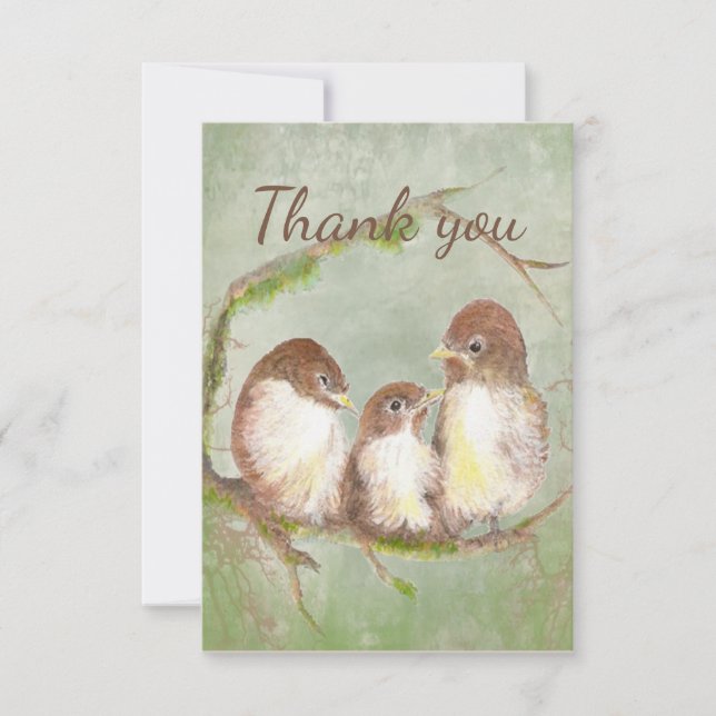 Thank You Cute Little Bird Family Animal Art (Front)