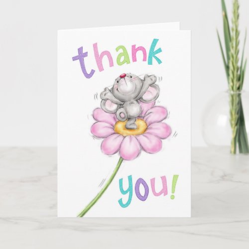 Thank you cute mouse with joy on flower card