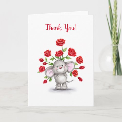 Thank you cute mouse with red roses card