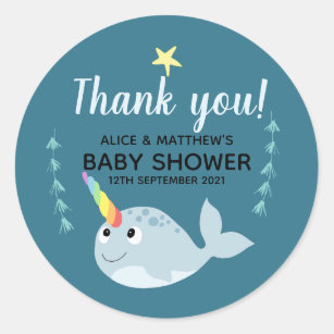 Thank You Rainbow Narwhal Stickers For Packaging 