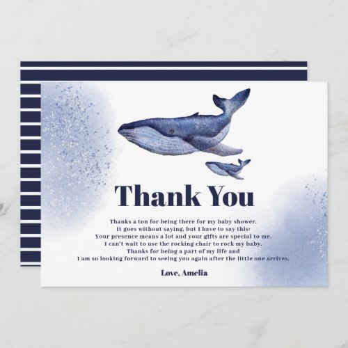Thank you Cute nautical blue whale baby shower