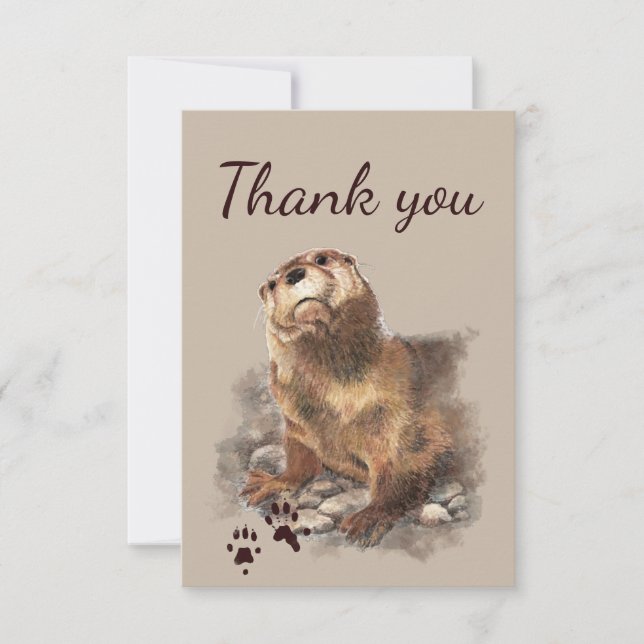Thank You Cute Otter & Footprints Animal Nature (Front)