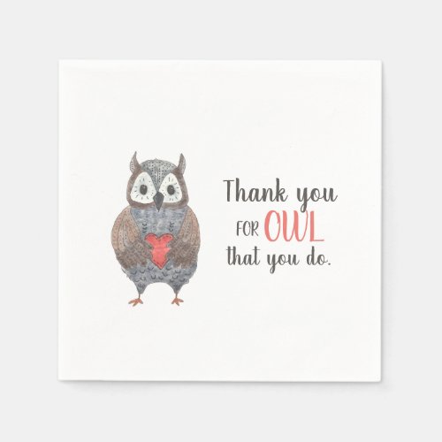 Thank You Cute Owl Napkins