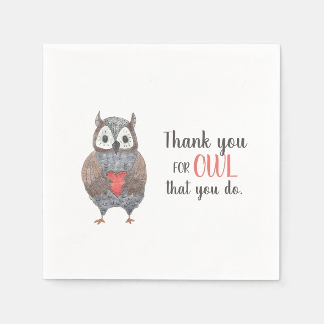 Thank You Cute Owl Napkins (Front)