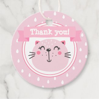 Thank You! Cute Pink Cat Favor Tags