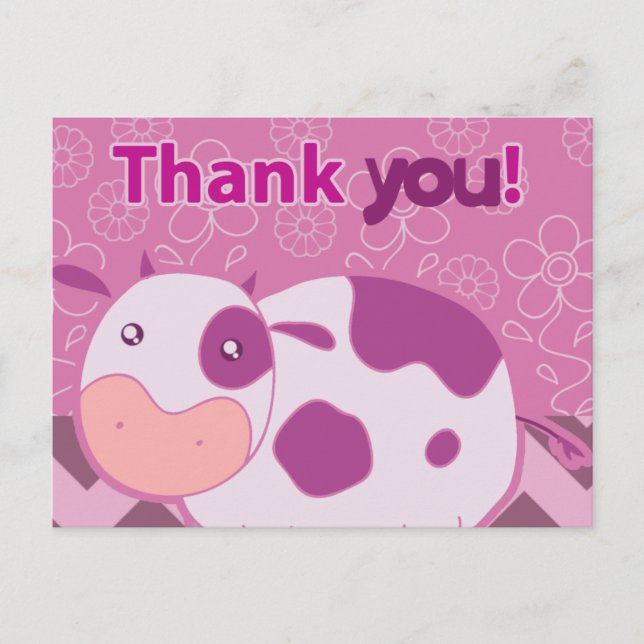 "Thank You" Cute Pink Cow Postcard (Front)