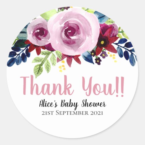 Thank You Cute Pink Floral Baby Shower Classic Round Sticker