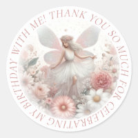 Thank You Cute Pretty Pink Fairy Classic Round Sticker