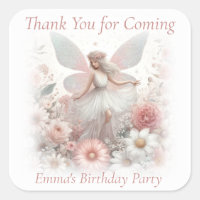 Thank You Cute Pretty Pink Fairy Square Sticker