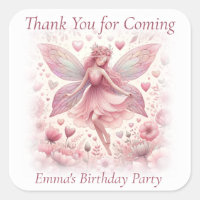 Thank You Cute Pretty Pink Fairy  Square Sticker