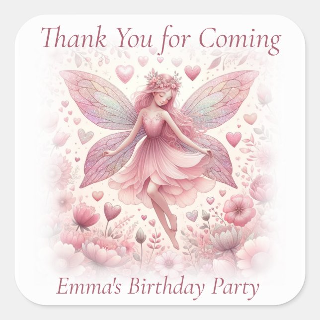 Thank You Cute Pretty Pink Fairy  Square Sticker (Front)