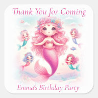 Thank You Cute Pretty Pink Mermaids Square Sticker