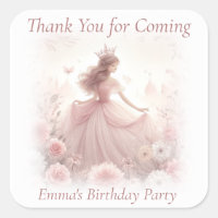 Thank You Cute Pretty Pink Princess Square Sticker