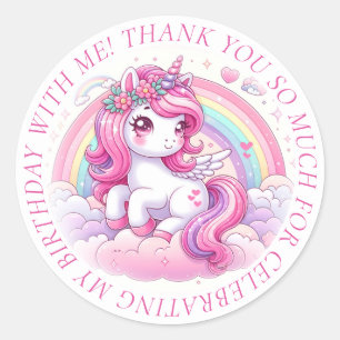 Thank You Cute Pretty Pink Unicorn Classic Round Sticker