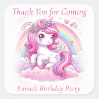 Thank You Cute Pretty Pink Unicorn Square Sticker