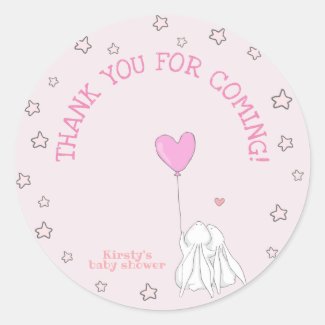 Thank You! Cute Rabbits Pink Baby Shower Classic Round Sticker