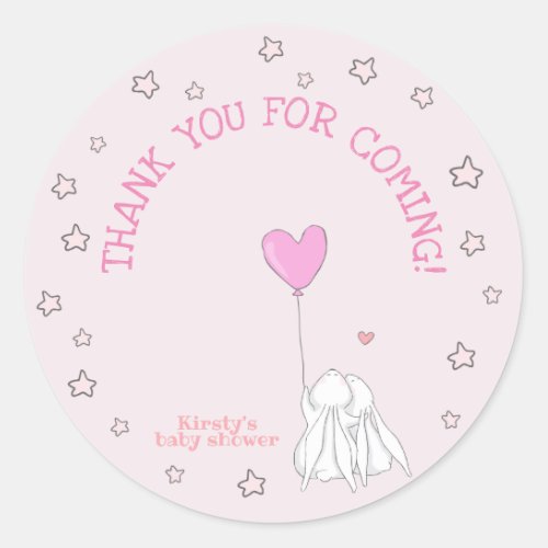 Thank You Cute Rabbits Pink Baby Shower Classic Round Sticker