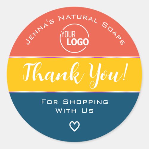 Thank You Cute Rainbow Candy Colors Blue Cute Logo Classic Round Sticker