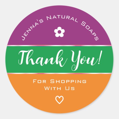 Thank You Cute Rainbow Candy Colors Orange Green Classic Round Sticker