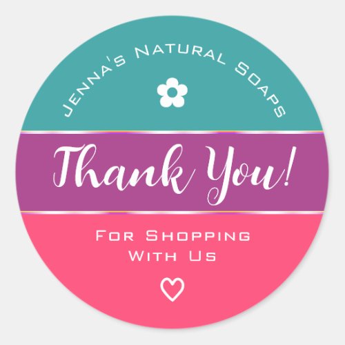 Thank You Cute Rainbow Candy Colors Pink Teal Lila Classic Round Sticker