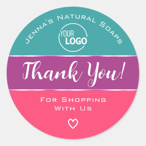 Thank You Cute Rainbow Candy Colors Pink Teal Logo Classic Round Sticker