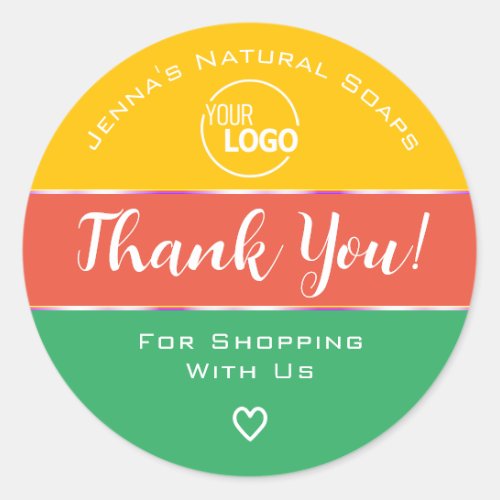 Thank You Cute Rainbow Candy Colors Teal Cute Logo Classic Round Sticker